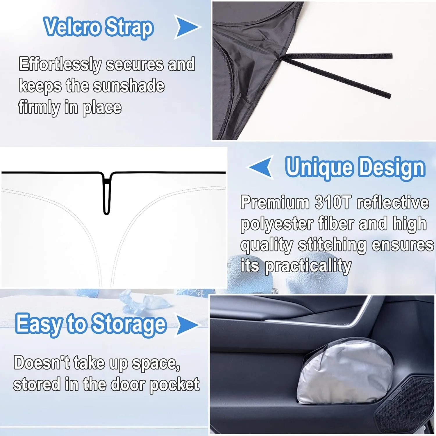 Car Windshield Sun Shade for 2015-2024 Ford Edge Front Window Sun Visor Professional 310T Reflective Polyester UV Protection Keep Interior Cool Foldable Sunshade with Storage Pouch