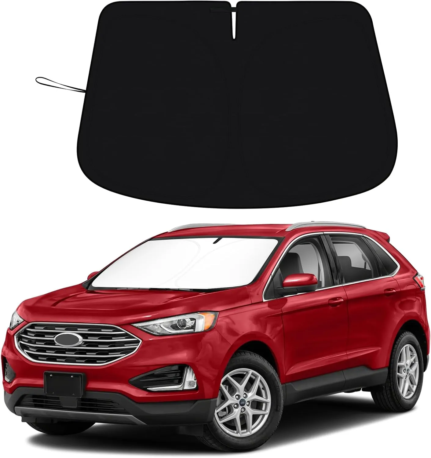 Car Windshield Sun Shade for 2015-2024 Ford Edge Front Window Sun Visor Professional 310T Reflective Polyester UV Protection Keep Interior Cool Foldable Sunshade with Storage Pouch