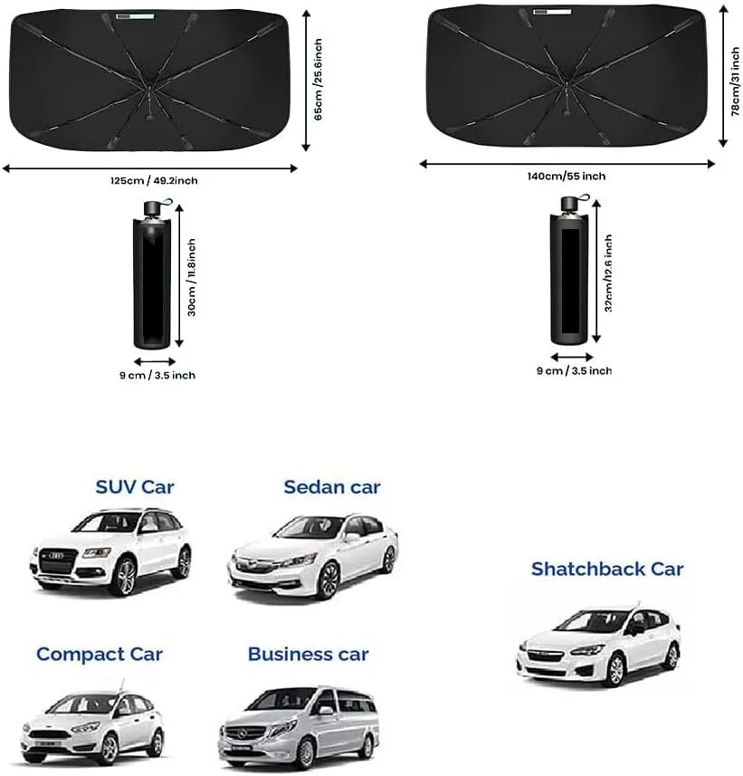 Car Windshield Sun Shade Umbrella for Mazda B-Series Biante Bongo BT-50,Foldable Windscreen Umbrella Front Window Heat Insulation Protection Interior Accessories,140cm*78cm