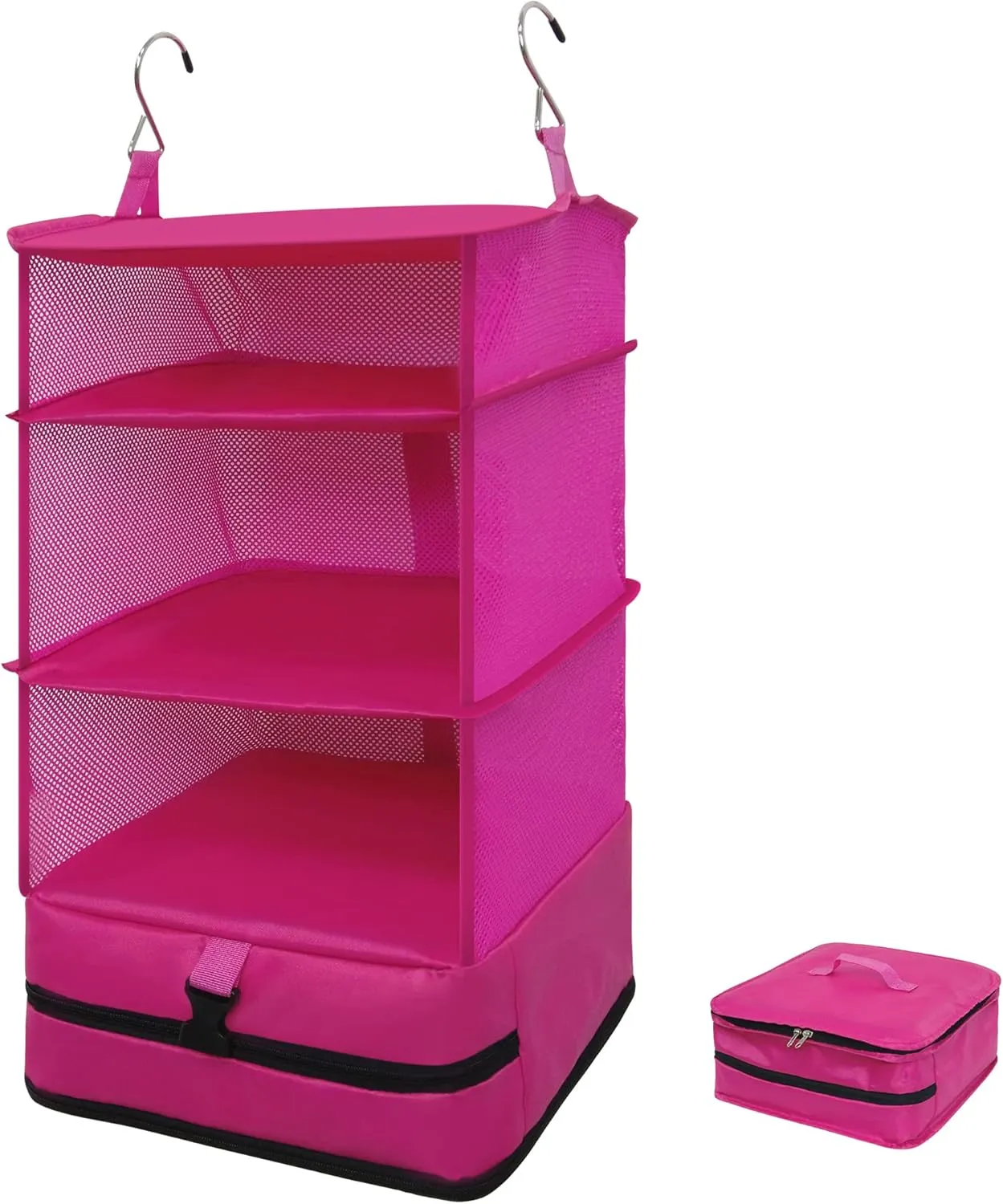 Caroeas Portable Hanging Travel Shelves Bag Suitcase Organizer Carry-on Closet Packing Cubes for Travel, 4-Shelf Suitcase Closet with 2 Hooks, Large Capacity, Red