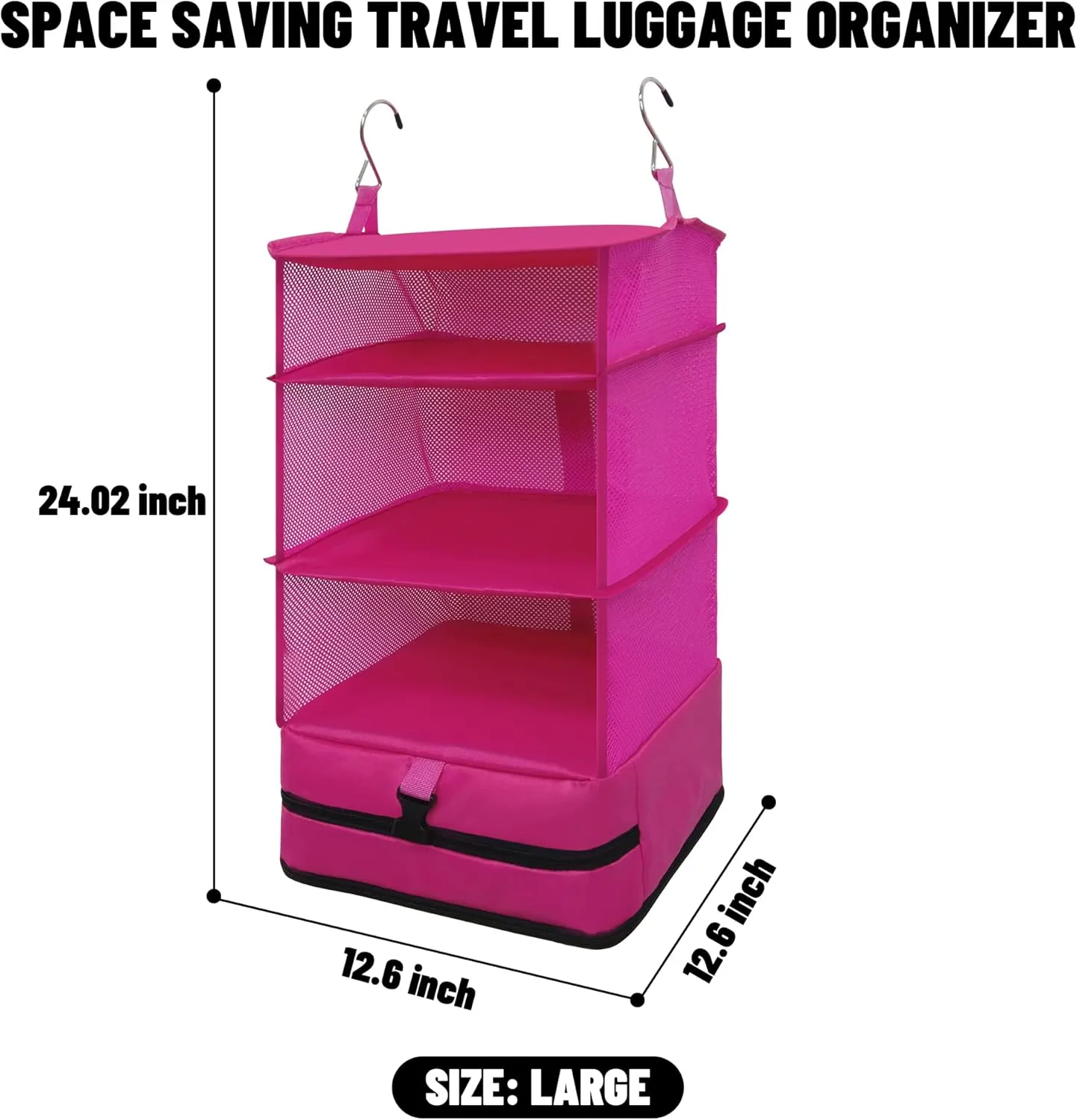 Caroeas Portable Hanging Travel Shelves Bag Suitcase Organizer Carry-on Closet Packing Cubes for Travel, 4-Shelf Suitcase Closet with 2 Hooks, Large Capacity, Red