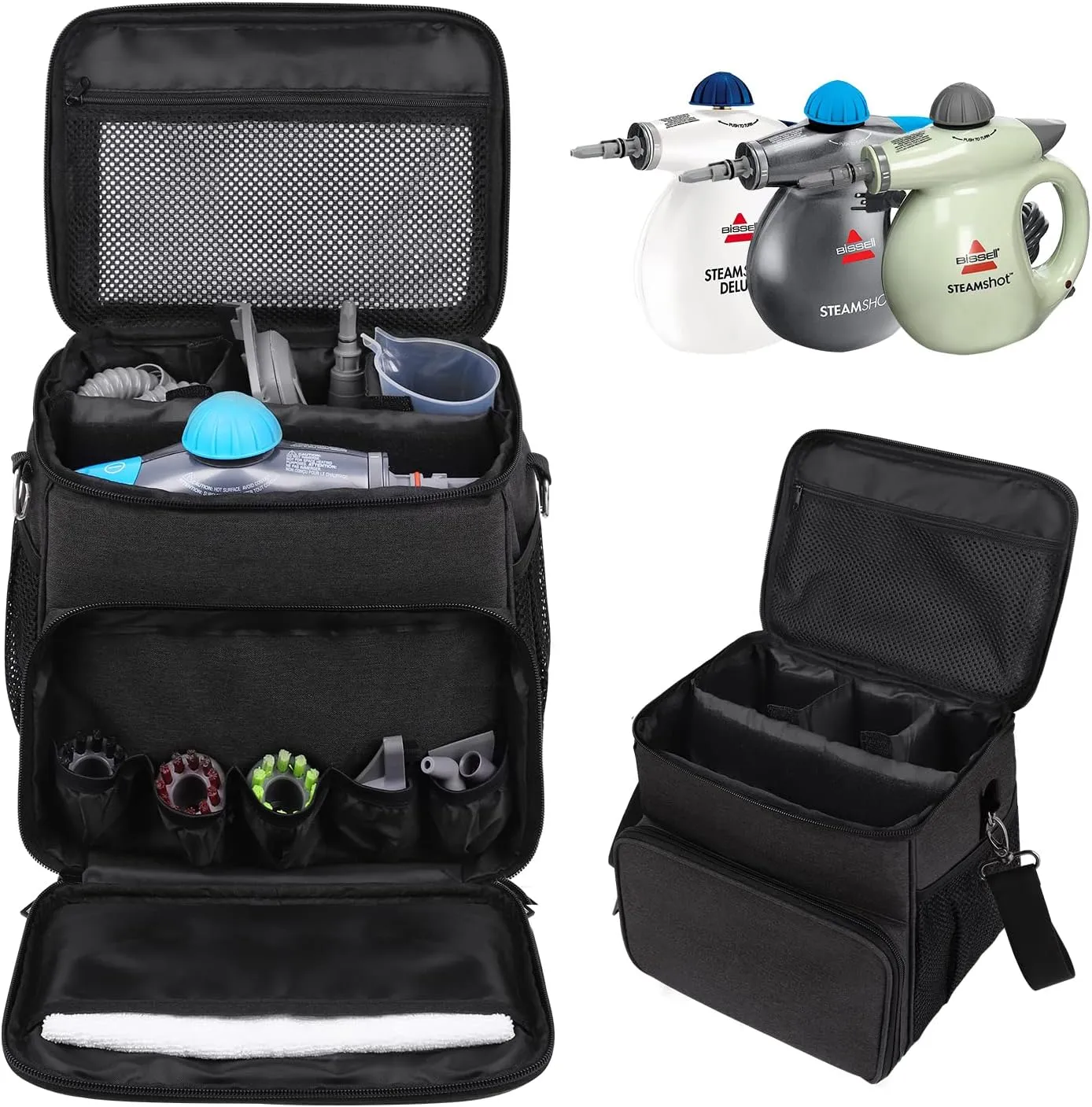 Carry Case Compatible with Bissell SteamShot Hard Surface Steam Cleaner 39N7V/39N7A, Adjustable Compartments Steam Cleaner Storage Bag with Extra Pockets for Accessories