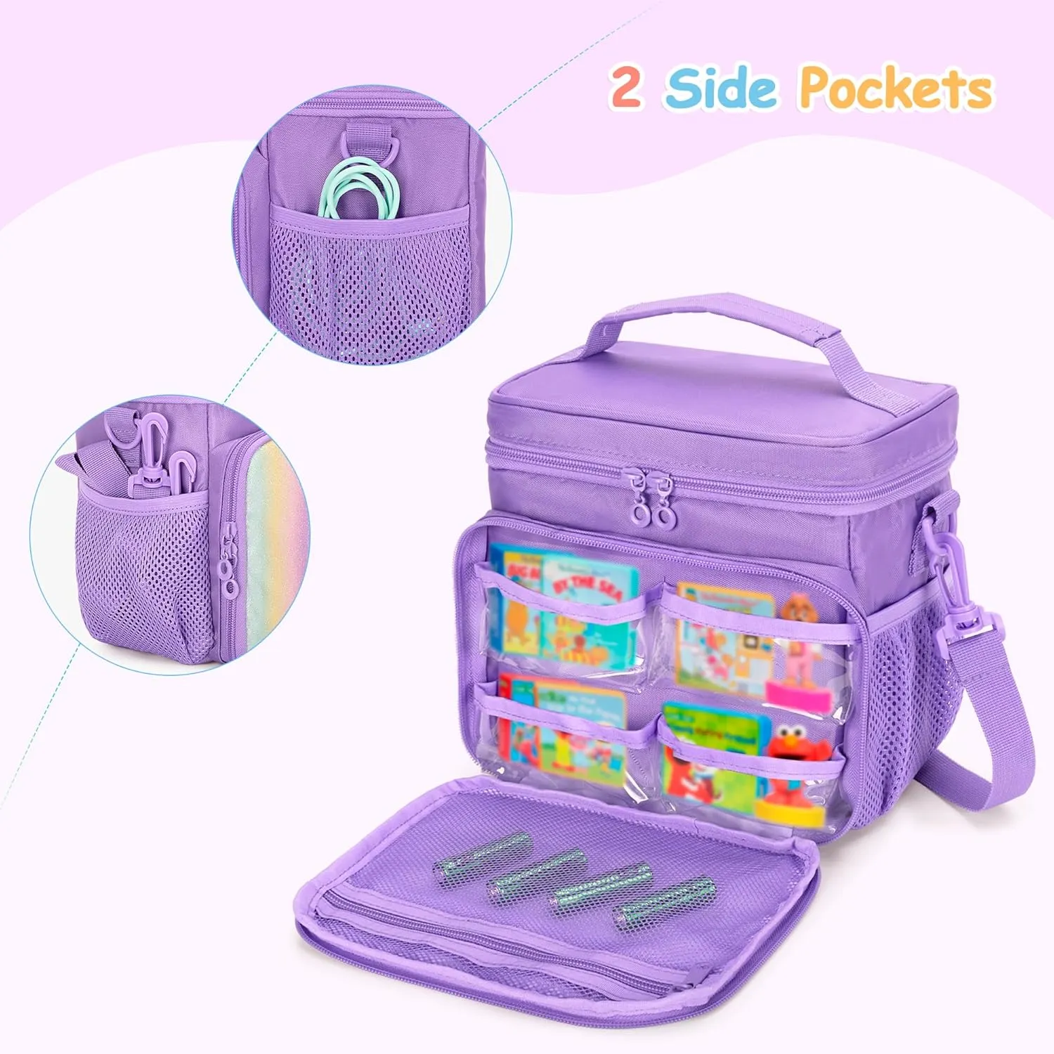 Carrying Case Compatible with Little Tikes Story Dream Machine Books Starter Set, Toy Storage Bag with Handle and Shoulder Strap for Storybook, Character, Accessory, Purple, Bag Only, Patented Design