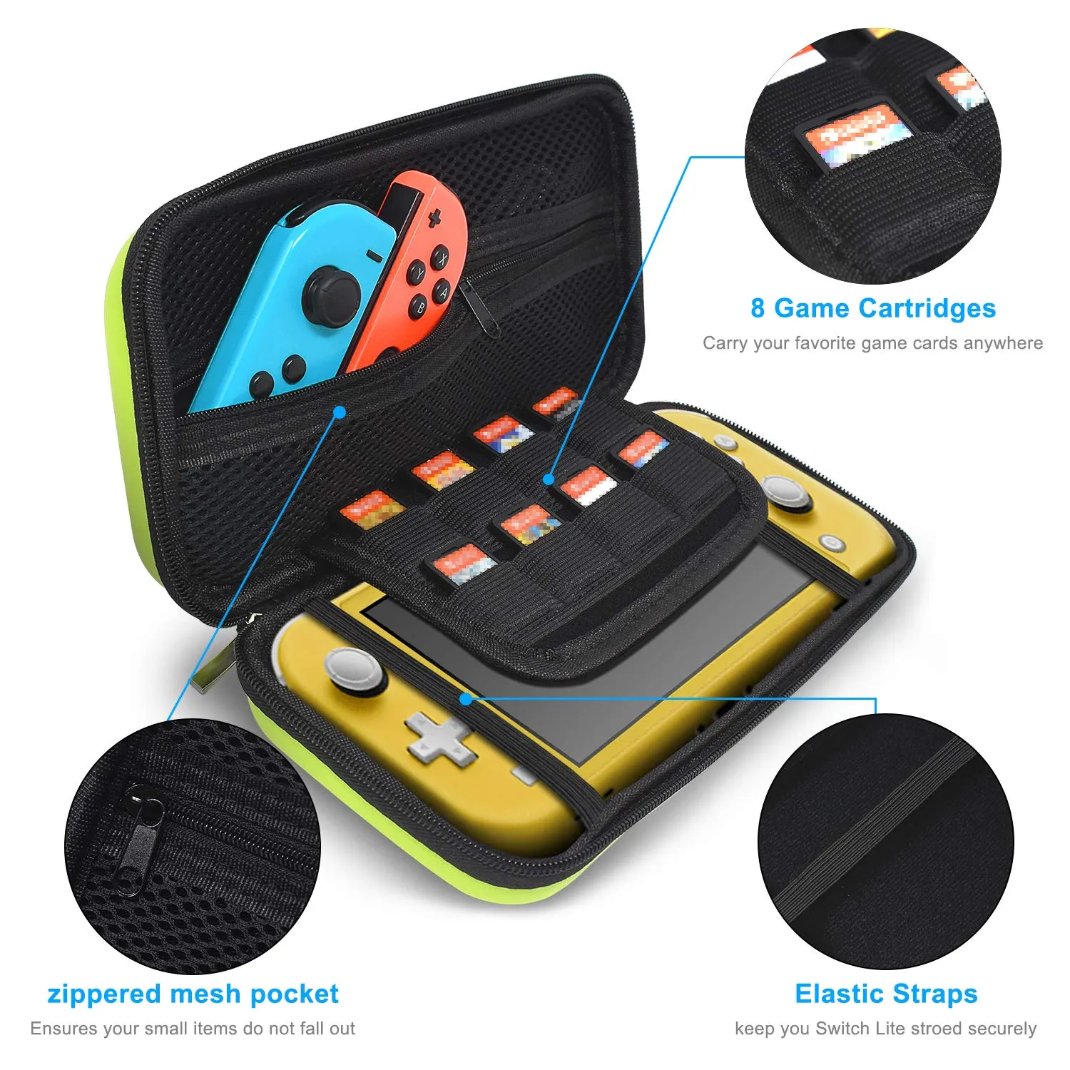 Carrying Case Plus TPU Case Cover and Screen Protector Compatible with Nintendo Switch Lite, 4 in 1 Accessories Kit, Portable Carrier Travel Bag Case Comes with 8 Game Card Slots for Switch Lite 2019