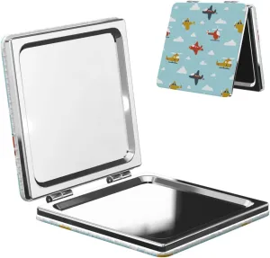 Cartoon Helicopter Airplane Women Mini Cosmetic Mirror Folding Portable Pocket Makeup Mirror