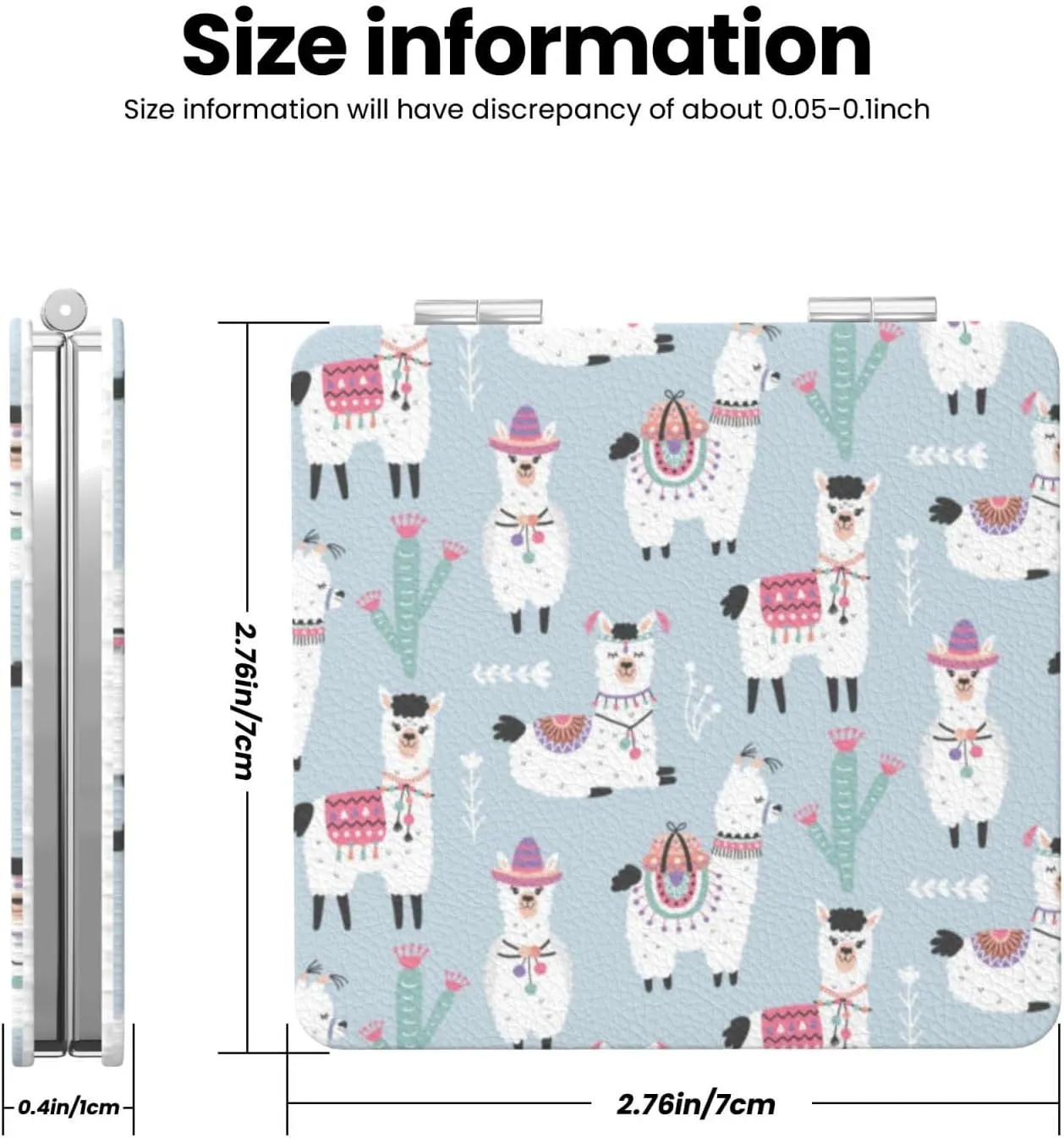 Cartoon Llama Alpaca Pattern Women Mini Cosmetic Mirror Folding Portable Pocket Makeup Mirror