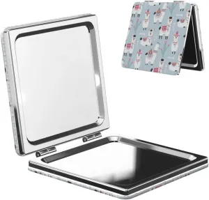 Cartoon Llama Alpaca Pattern Women Mini Cosmetic Mirror Folding Portable Pocket Makeup Mirror