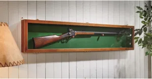 CASTLECREEK Gun Display Case with Lock, Wood Glass Top Rifle Sword Storage Holder Lockable Box Oak