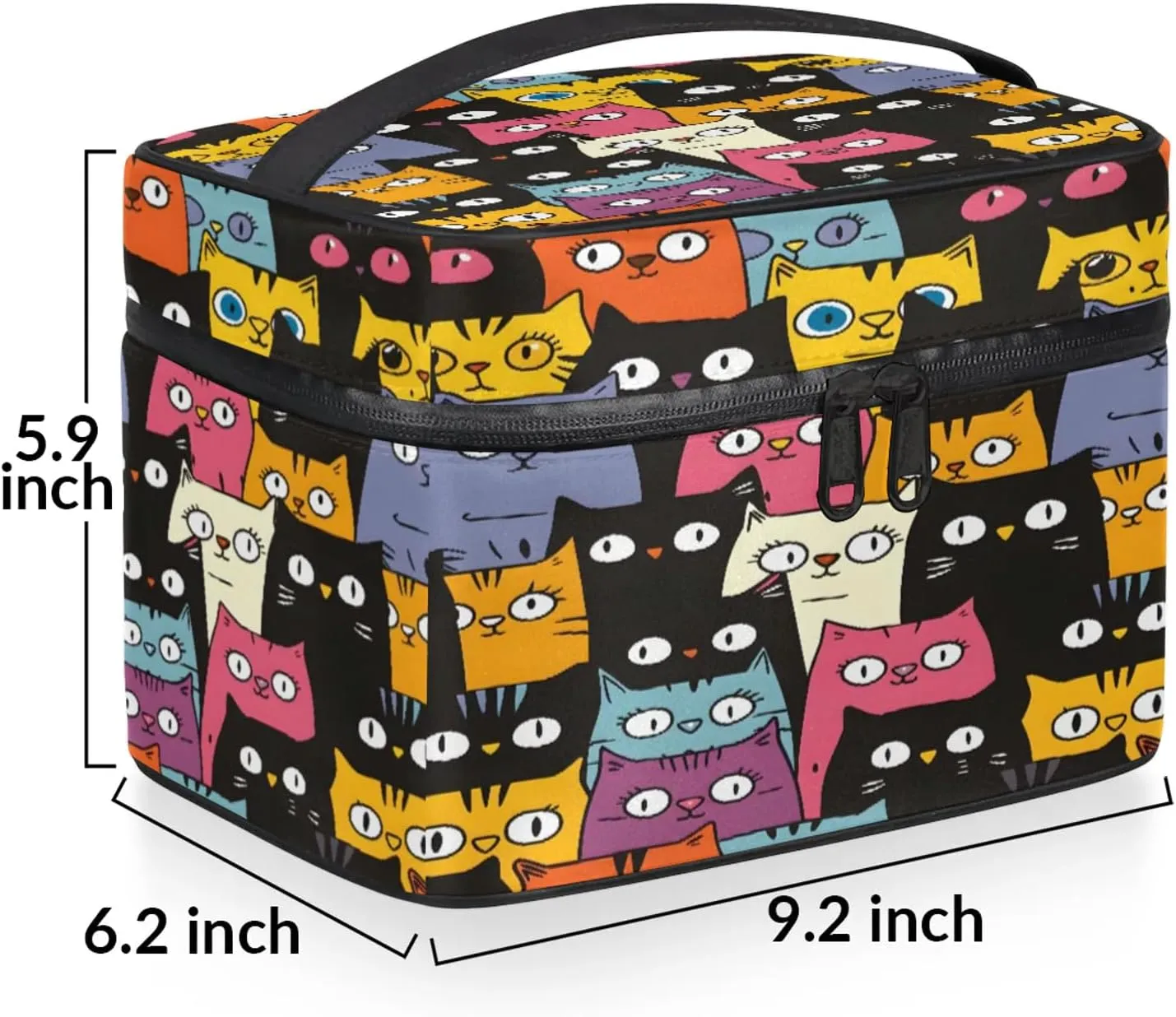 Cat Pattern Travel Toiletry Bag Large Capacity Makeup Case Organizer with Handle Cosmetic Case for Women Girls