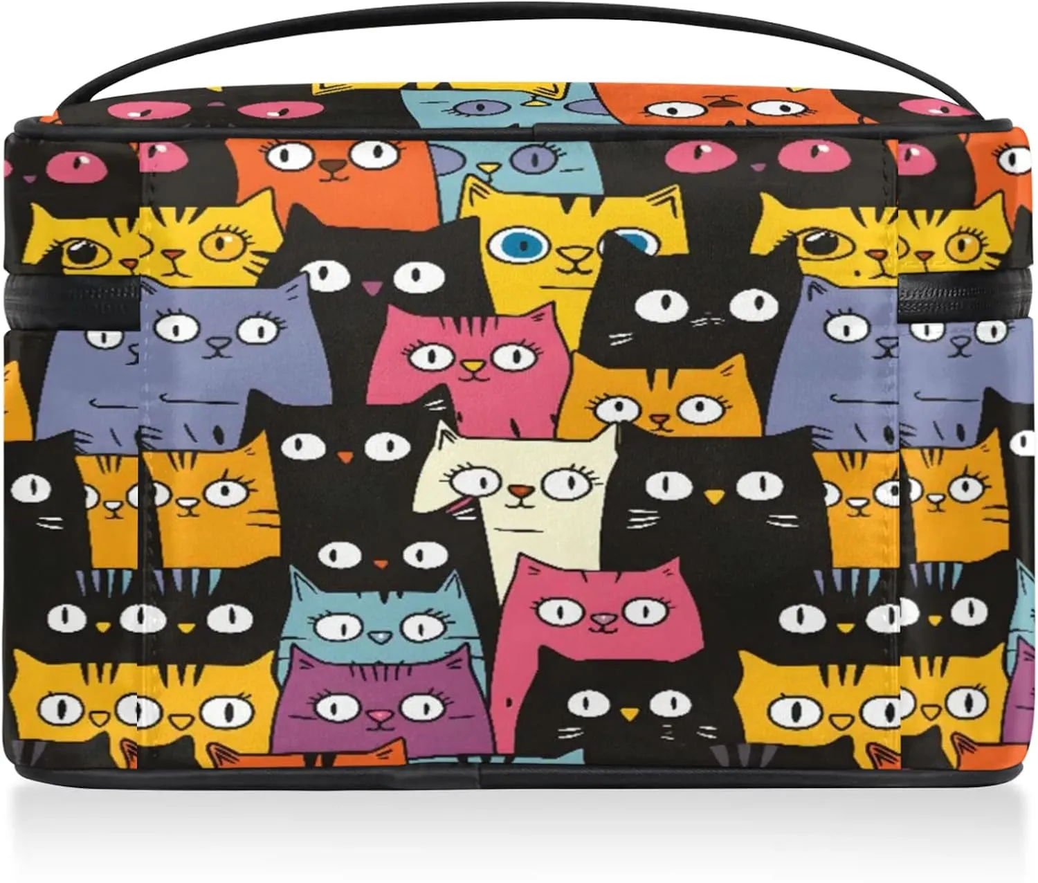 Cat Pattern Travel Toiletry Bag Large Capacity Makeup Case Organizer with Handle Cosmetic Case for Women Girls