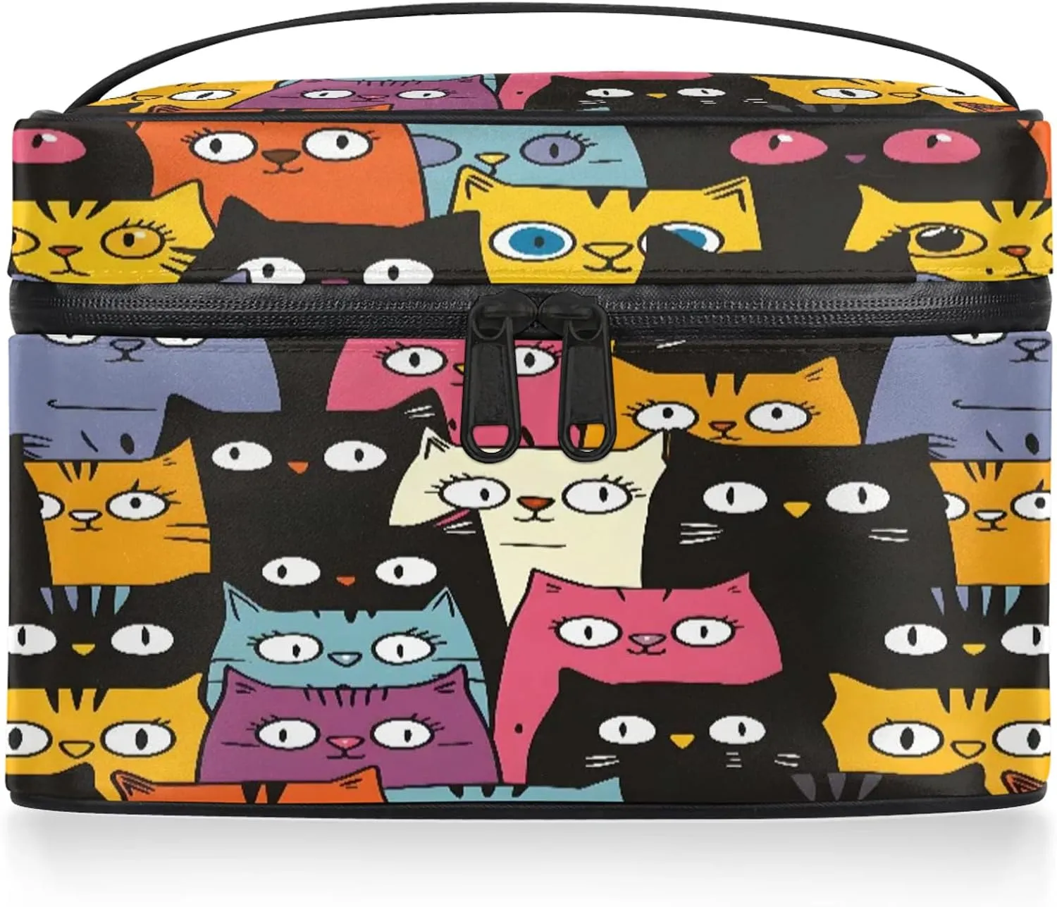 Cat Pattern Travel Toiletry Bag Large Capacity Makeup Case Organizer with Handle Cosmetic Case for Women Girls