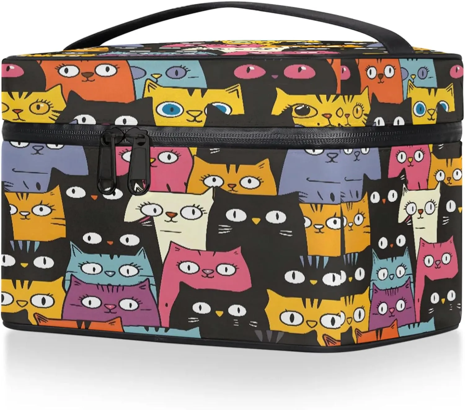 Cat Pattern Travel Toiletry Bag Large Capacity Makeup Case Organizer with Handle Cosmetic Case for Women Girls