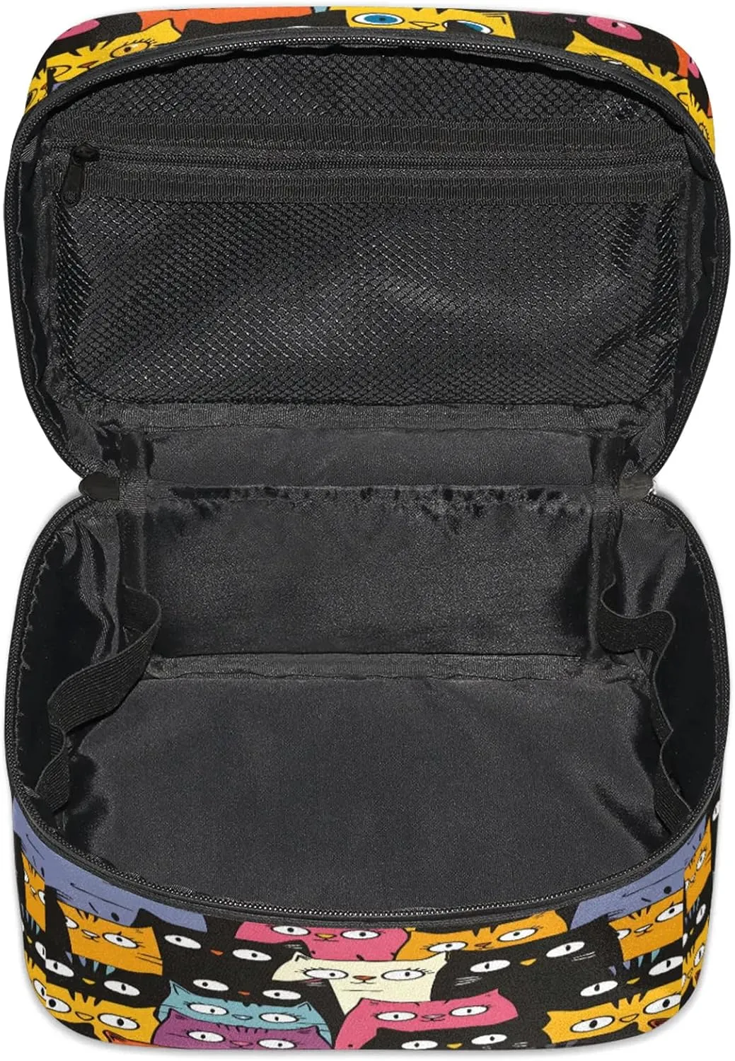 Cat Pattern Travel Toiletry Bag Large Capacity Makeup Case Organizer with Handle Cosmetic Case for Women Girls