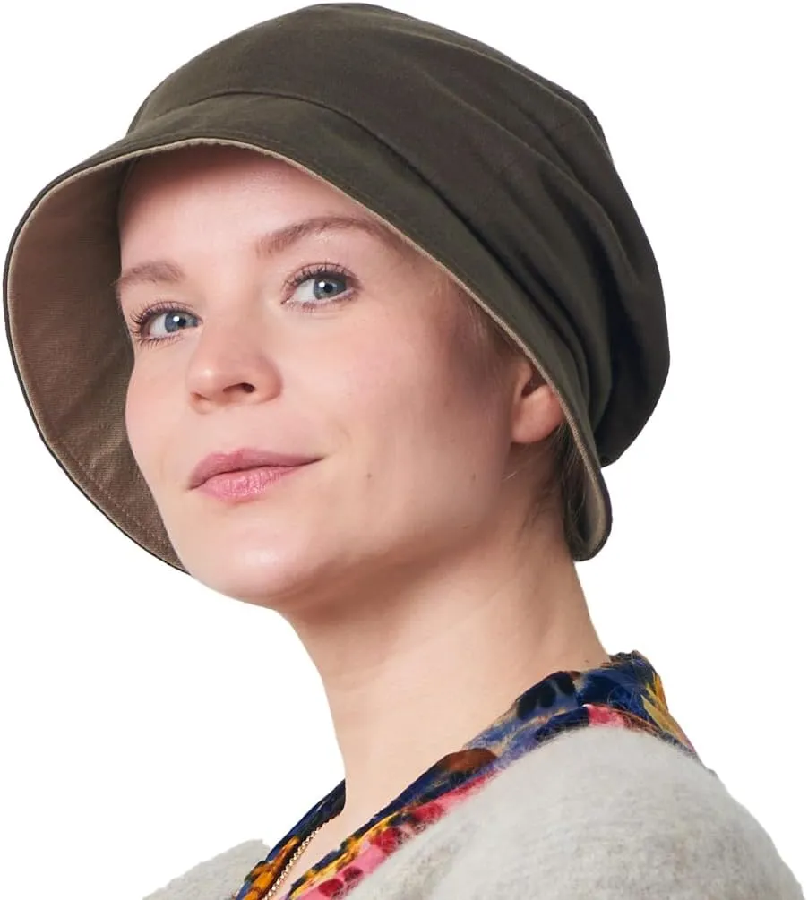 CHARM Women Cotton Sun Hat - Organic Summer Bucket Reversible Chemo Cap Foldable