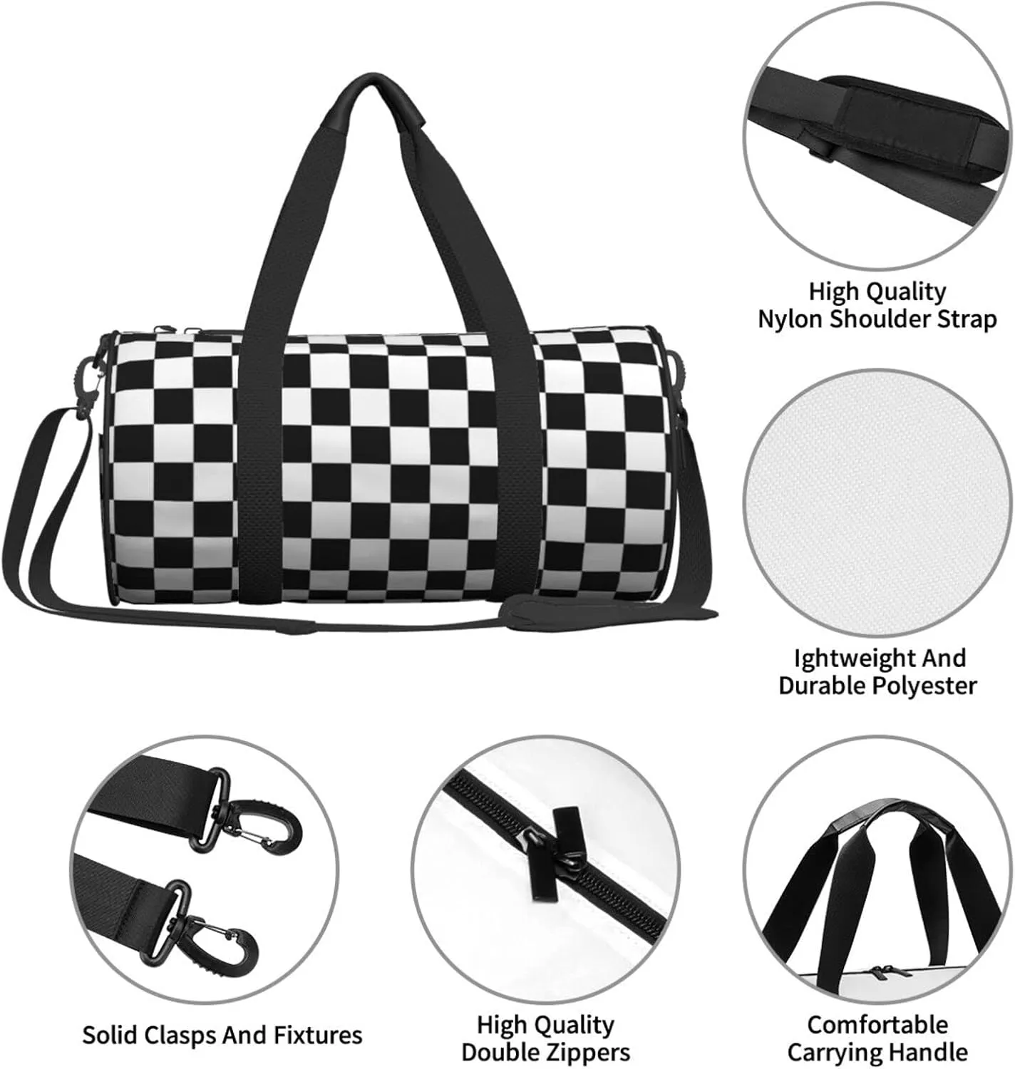 Checkerboard Black and White Pattern Travel Luggage Duffel Bag Sports Rolling Foldable Duffel Bag