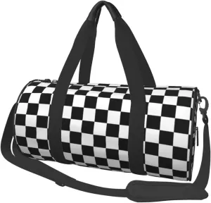 Checkerboard Black and White Pattern Travel Luggage Duffel Bag Sports Rolling Foldable Duffel Bag
