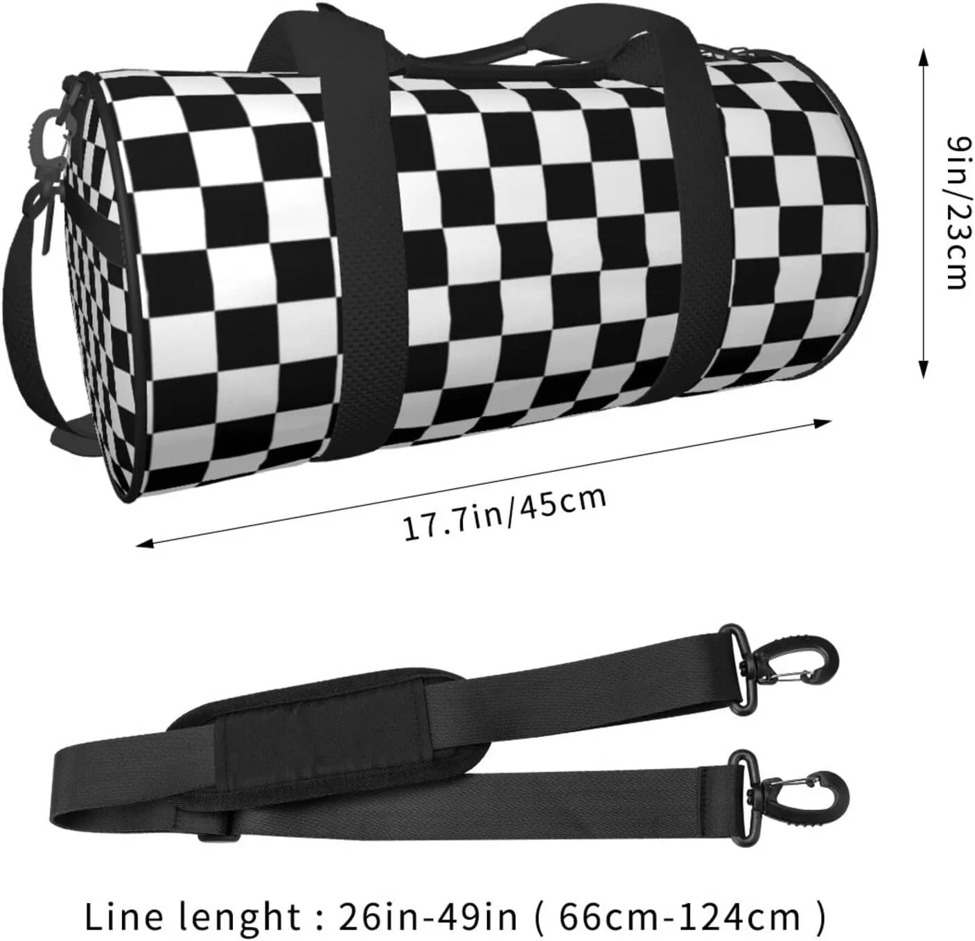 Checkerboard Black and White Pattern Travel Luggage Duffel Bag Sports Rolling Foldable Duffel Bag