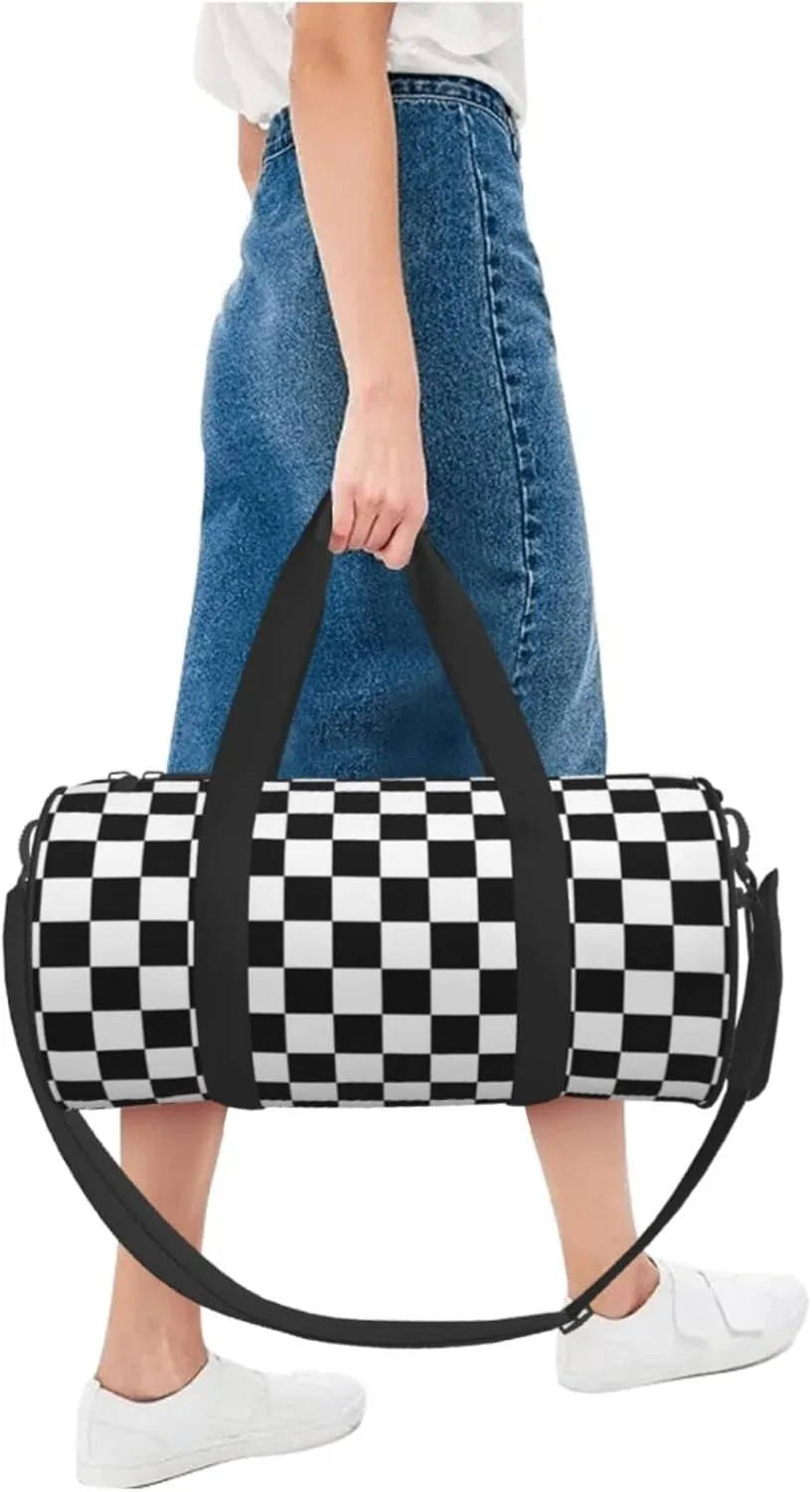 Checkerboard Black and White Pattern Travel Luggage Duffel Bag Sports Rolling Foldable Duffel Bag