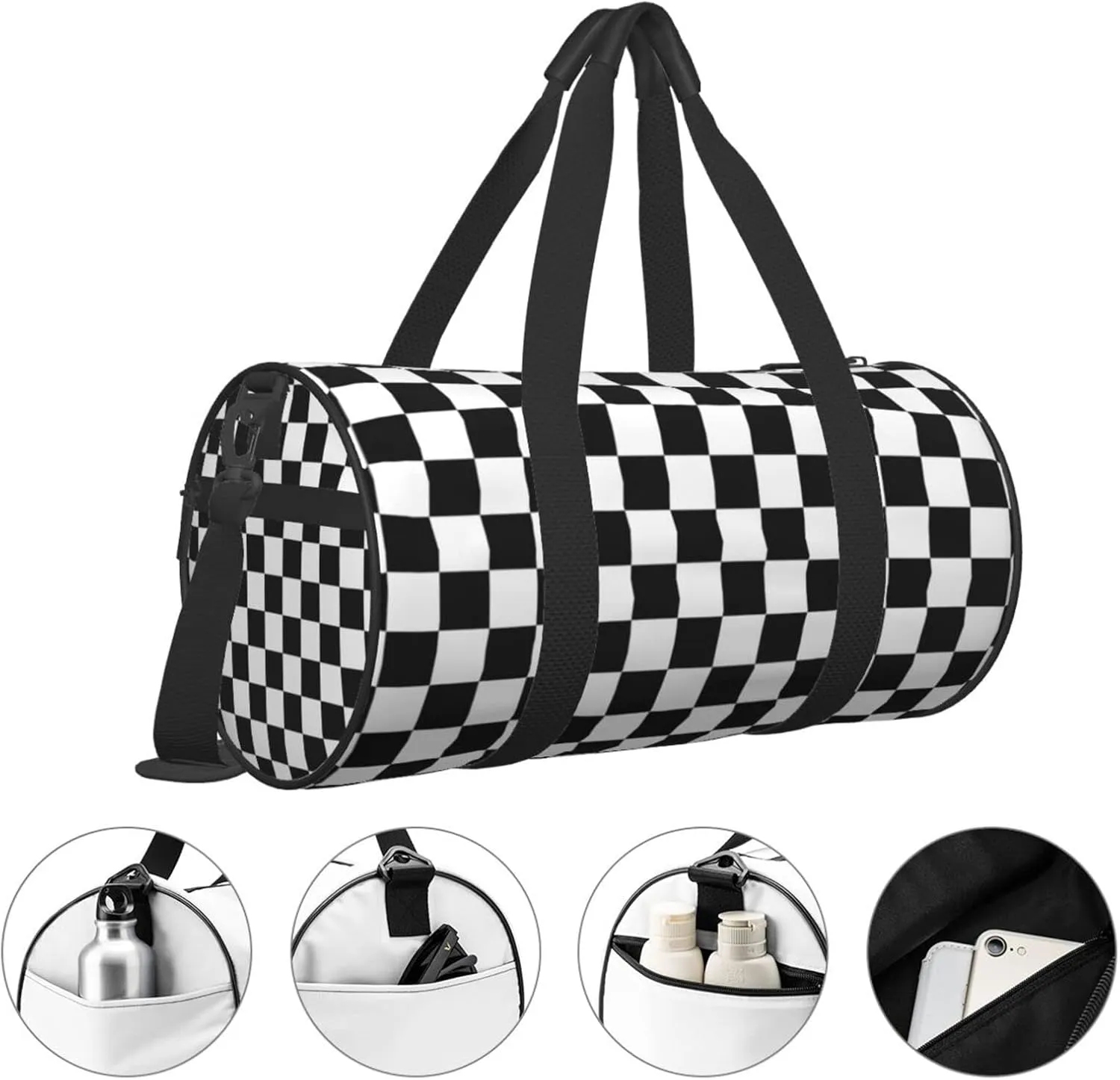 Checkerboard Black and White Pattern Travel Luggage Duffel Bag Sports Rolling Foldable Duffel Bag