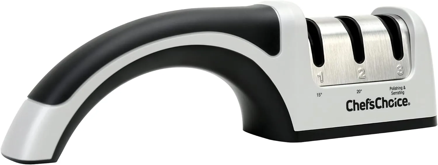 Chef’sChoice Manual Knife Sharpeners for 15- and 20-Degree Straight-Edge and Serrated Knives with Diamond Abrasives Precise Angle Control & Compact Footprint, 2-Stage, Gray