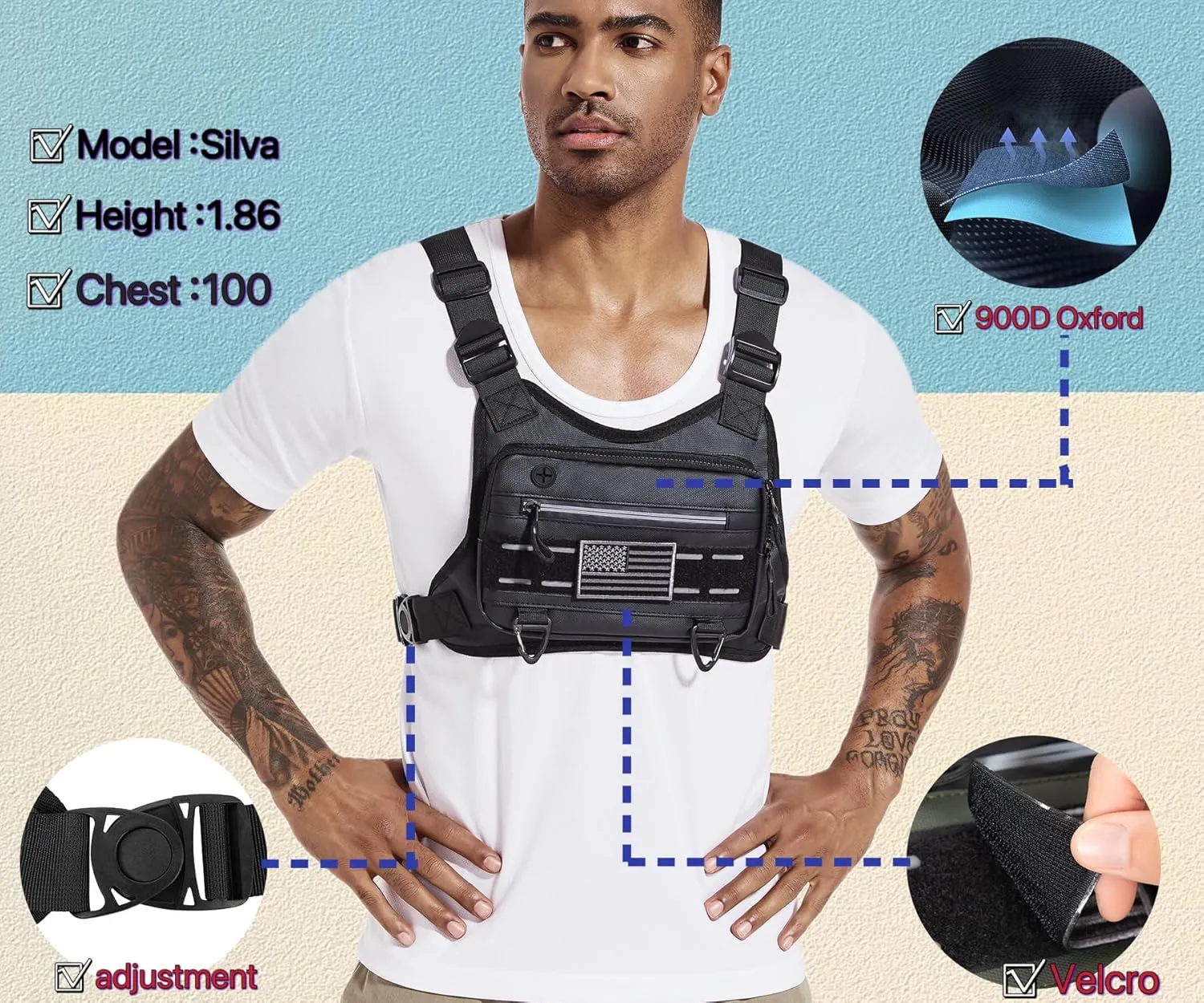 Chest Bag For Men and Women Water Resistant Running Vest Tactical Chest Bag Pack for Sports Outdoor (DarkGreen)