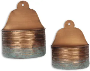 Cheungs Kyani Copper and Rustic Teal Vase Wall Planters (Set of 2)