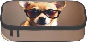 Chihuahua Dog Glasses 1 print Large Capacity Storage Bag Travel Office Supplies Box, Makeup Bag, Desk Organizer with