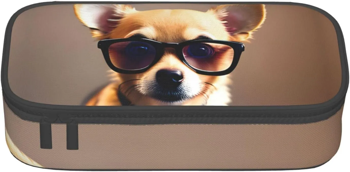 Chihuahua Dog Glasses 1 print Large Capacity Storage Bag Travel Office Supplies Box, Makeup Bag, Desk Organizer with