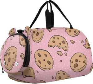 Chip Cookies Cute Sports Duffle Bag for Girls Boys, Gym Bag with Shoe Compartment, Kids Travel Overnight Weekender Shoulder Bag