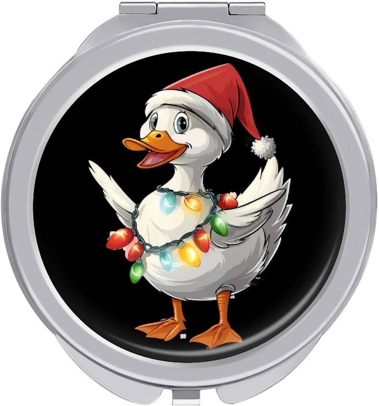 Christmas Lights Duck Wearing Xmas Hat Swan Mini Makeup Mirror Travel Pocket Mirror Portable Compact Cosmetic Mirror for Women