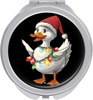Christmas Lights Duck Wearing Xmas Hat Swan Mini Makeup Mirror Travel Pocket Mirror Portable Compact Cosmetic Mirror for Women