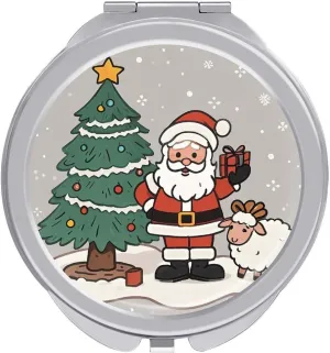 Christmas Sheep Makeup Mirror Mini Foldable Cosmetic Mirror Ultra Thin Lightweight Vanity Mirrors Compact Portable for Travel, Makeup, Bathroom