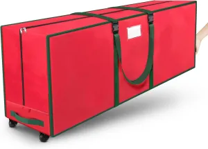 Christmas Tree Storage Bag, Rolling Storage Bag with 1.6-Inch Wheels for Easy Transport, Up to 9 ft For Disassembled Holiday Tree, Zippered Bag, Length-Adjustable Handles, Red
