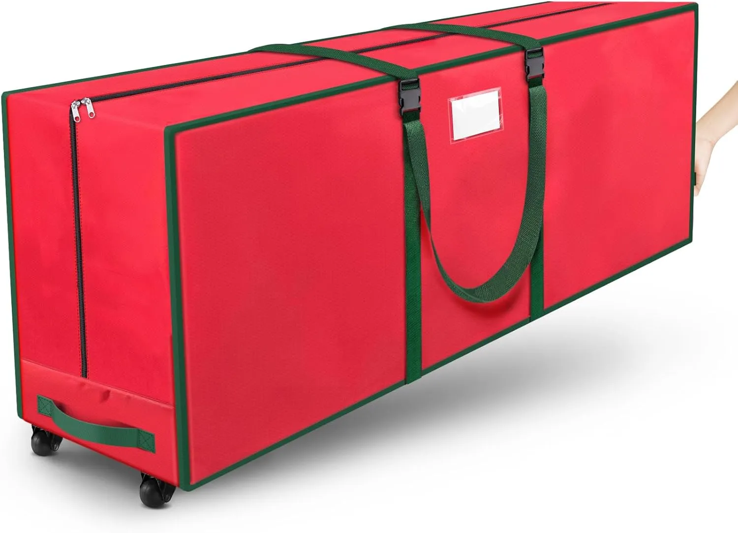 Christmas Tree Storage Bag, Rolling Storage Bag with 1.6-Inch Wheels for Easy Transport, Up to 9 ft For Disassembled Holiday Tree, Zippered Bag, Length-Adjustable Handles, Red