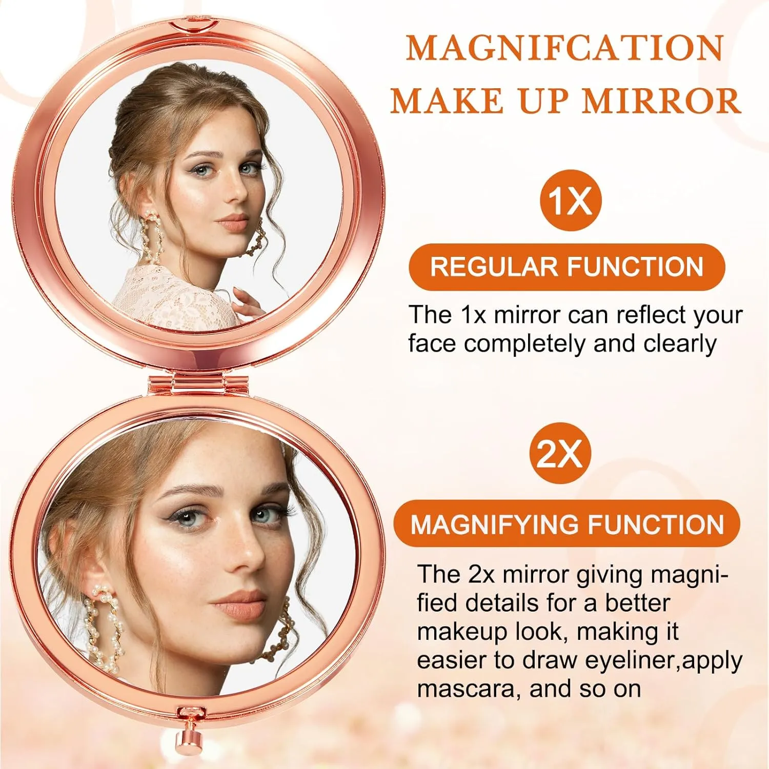 Cindeer 20 Pcs Small Compact Mirror Folding Pocket Makeup Round Hand Held Cosmetic Magnifying Compact Rhinestone Mirror with 1X/2X Magnification for Women Girls Travel (Gold Style)