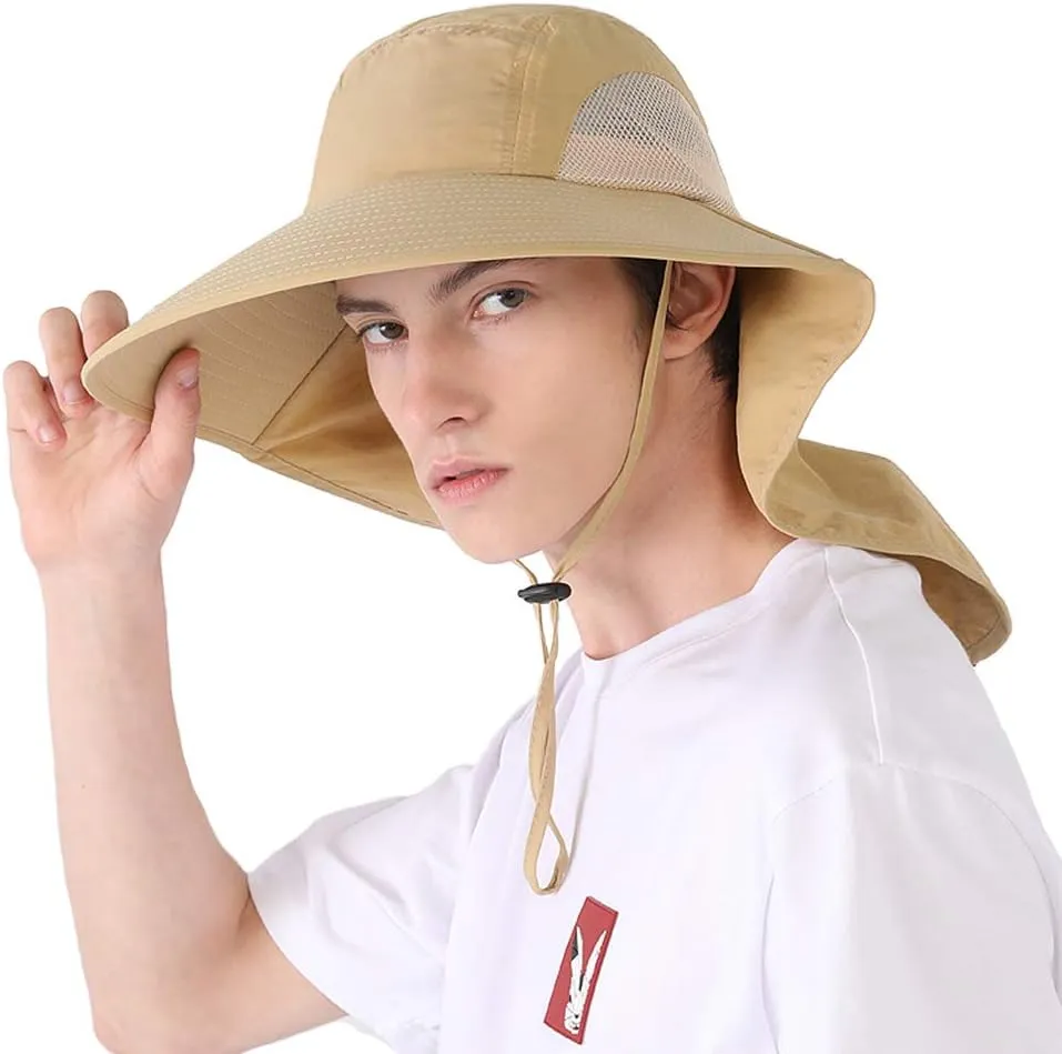 CLAPE Sun Protection Hats for Men Women Wide Brim Fishing Hats with Neck Flap Quick Dry Breathable Safari Hiking Cap