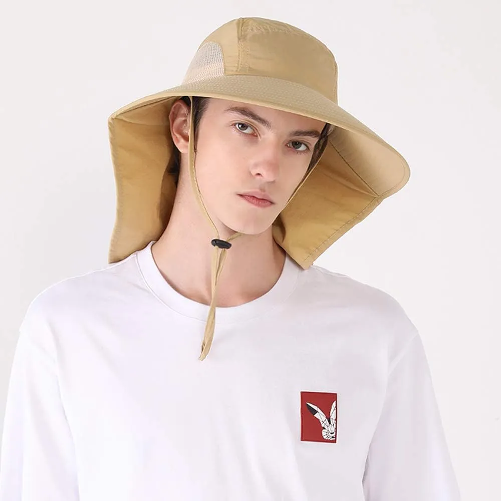CLAPE Sun Protection Hats for Men Women Wide Brim Fishing Hats with Neck Flap Quick Dry Breathable Safari Hiking Cap