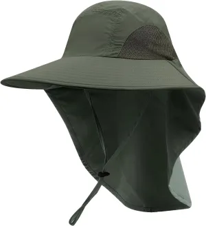 CLAPE Sun Protection Hats for Men Women Wide Brim Fishing Hats with Neck Flap Quick Dry Breathable Safari Hiking Cap