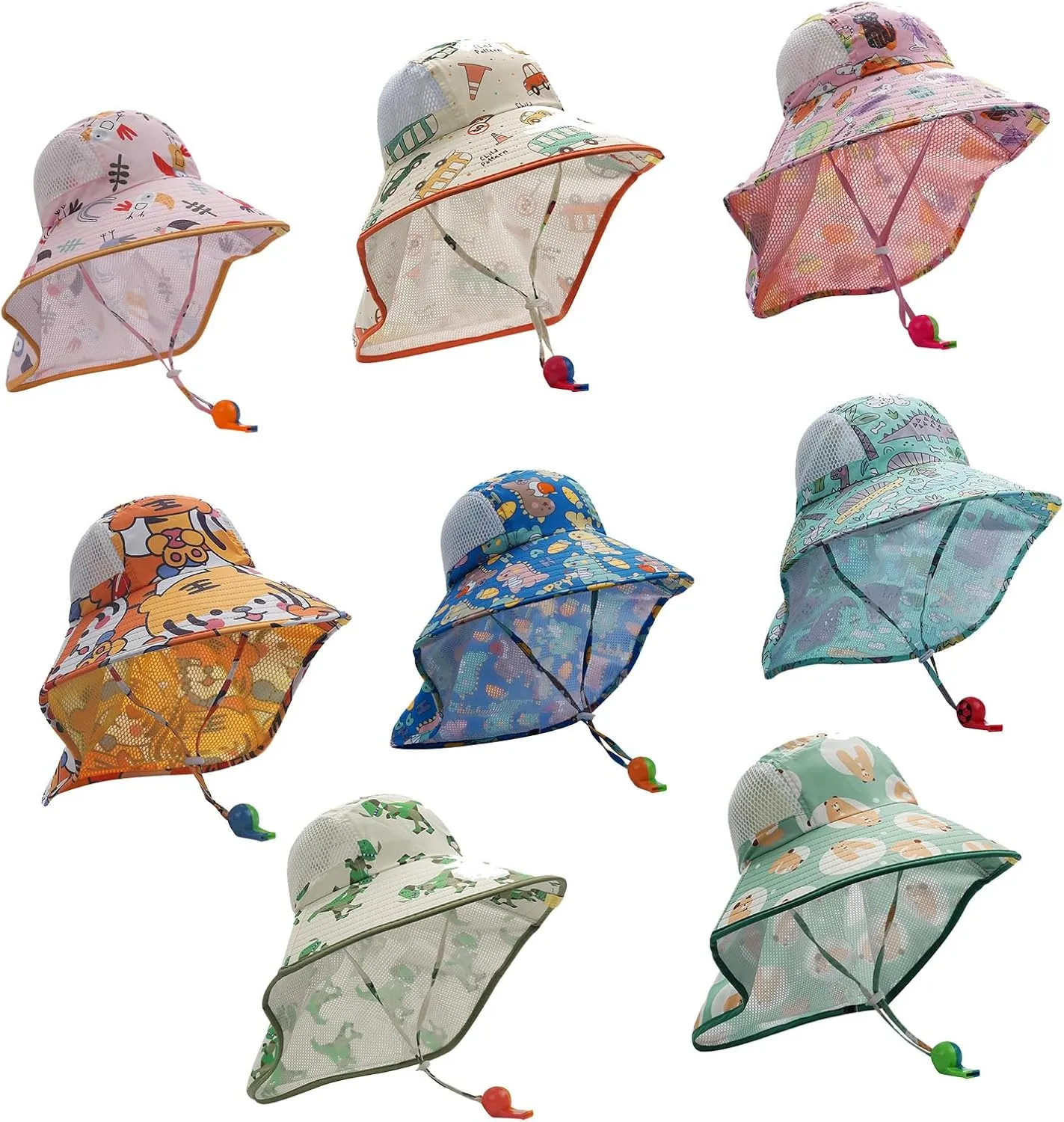 CLAPE UPF50  Kids Sun Hat Mesh Bucket Caps with Neck Flap Summer Beach Hat Infant Play Caps Fisherman Travel Caps for Camping