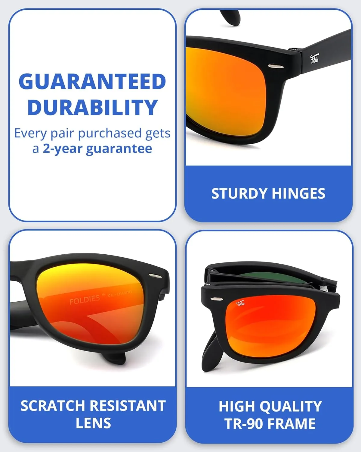 Classic Folding Sunglasses Polarized, UV400, UVA, UVB Protection for Men Women, Folding Sunglasses Leather Case