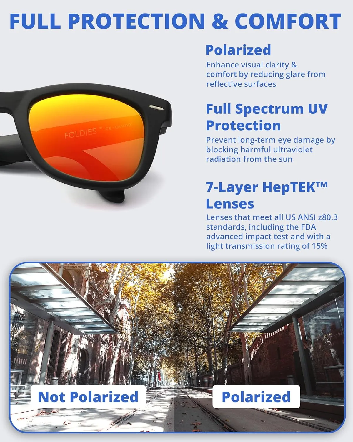 Classic Folding Sunglasses Polarized, UV400, UVA, UVB Protection for Men Women, Folding Sunglasses Leather Case