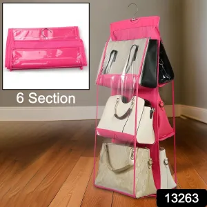 Clear 6-Pocket Hanging Handbag Organizer – Space-Saving Purse & Shelf Storage (1 Pc)