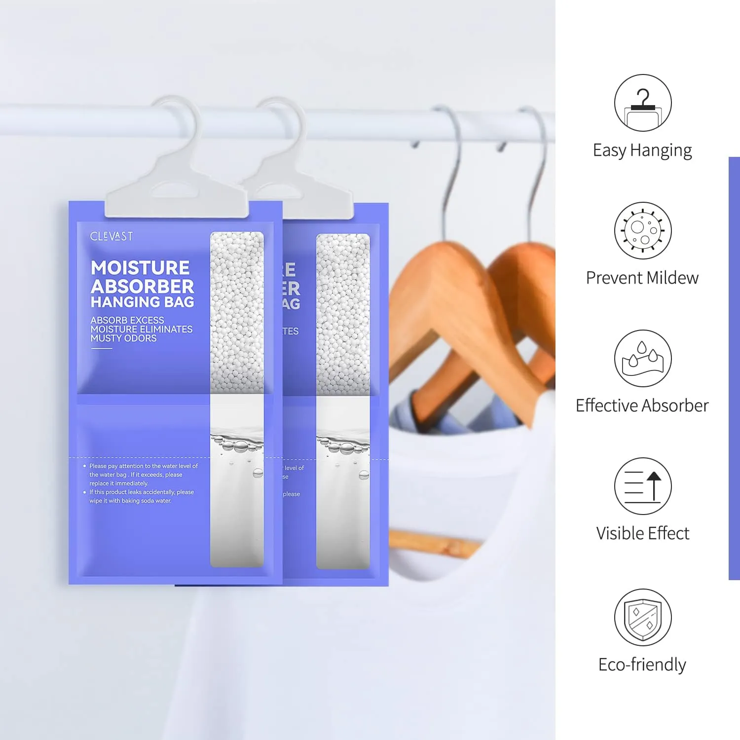 CLEVAST Moisture Absorbers Packets (230g/pack) - 10 Pack, Dehumidifier Bags for Closet, Hanging Humidity Absorber in Wardrobes, Bedrooms, Bathrooms