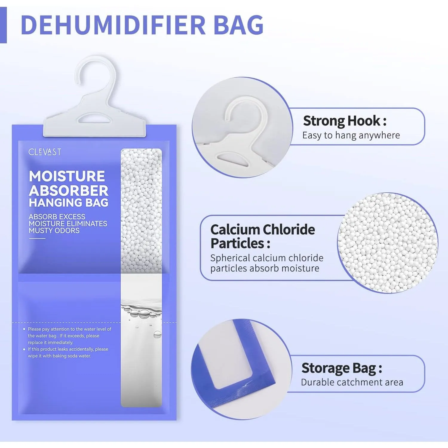 CLEVAST Moisture Absorbers Packets (230g/pack) - 10 Pack, Dehumidifier Bags for Closet, Hanging Humidity Absorber in Wardrobes, Bedrooms, Bathrooms