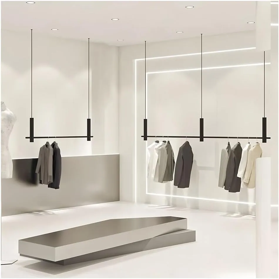Clothing Store Suspended Ceiling Suspension Display Rack, Adjustable Height Organizer, Retail Display Clothes Storage Pipe Shelf, for Wedding Dress Organization(Silver,200cm)