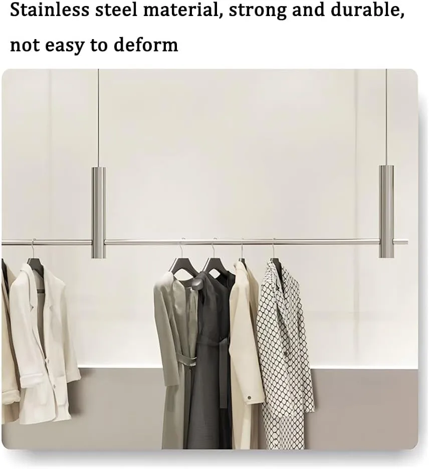 Clothing Store Suspended Ceiling Suspension Display Rack, Adjustable Height Organizer, Retail Display Clothes Storage Pipe Shelf, for Wedding Dress Organization(Silver,200cm)