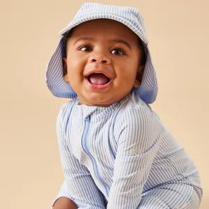 Cloud Stripe Seersucker Sunsafe Swimsuit & Hat
