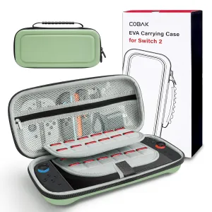 CoBak Large Capacity Carrying Case for Nintendo Switch 2 ( 2025 ) , Ultra Slim Premium EVA Travel Pouch with 24 Game Cartridges, Screen Protective Cover, Accessories Storage Bag, Matcha