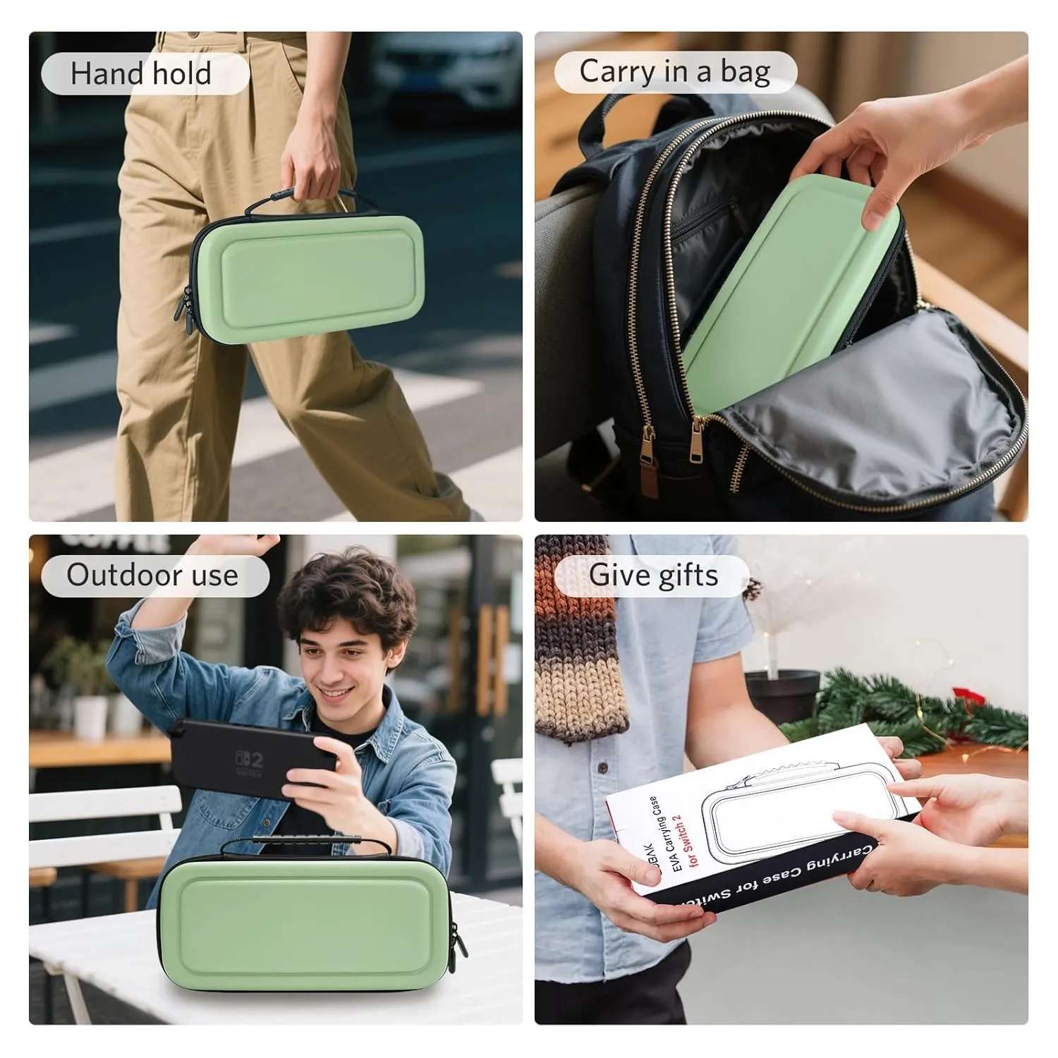CoBak Large Capacity Carrying Case for Nintendo Switch 2 ( 2025 ) , Ultra Slim Premium EVA Travel Pouch with 24 Game Cartridges, Screen Protective Cover, Accessories Storage Bag, Matcha