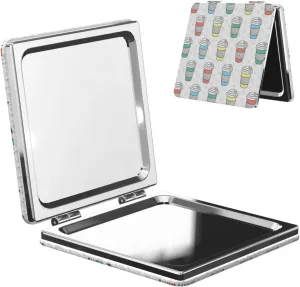 Coffee Latte Patterned Mini Makeup Mirror Portable Pocket Cosmetic Mirror Folding Compact Mirror